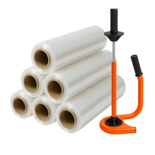 Profi Abroller Premium Orange + 6 Rollen 2,5 kg Stretchfolie 23 my (transparent)