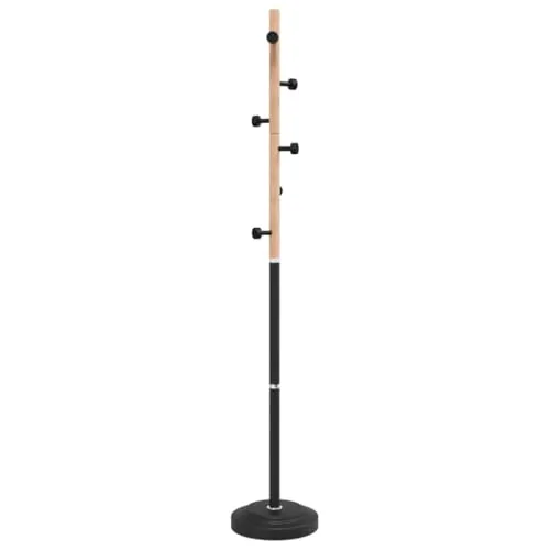 vidaXL Garderobenständer Schwarz 177 cm - Garderobe aus pulverbeschichtetem Eisen und Buchenholz, robust und langlebig. Mit 6 stabilen Haken für Ordnung in Flur, Wohnzimmer oder Schlafzimmer.