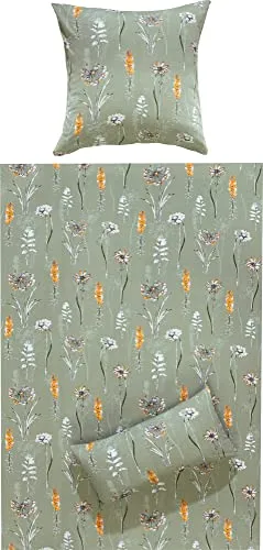 REDBEST Bettwäsche Single-Jersey grün-orange-weiß Größe 1x 155x200 cm + 1x 80x80 cm