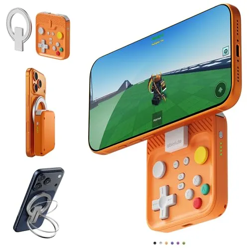 abxylute M4 aufsteckbarer Bluetooth-Gaming-Controller für Android, iPhone, kompatibel mit Switch 1 & 2, taschengroßer Retro-Arcade-Handy-Gamepad mit Ständer, Doppel-Joysticks, Turbo, Magnetfunktion