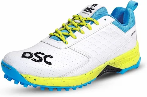 DSC Jaffa 22 Cricket Shoes - Lightweight White/Lime-Yellow for Boys and Men - Sneaker mit leichtem Obermaterial aus Kunstleder und Mesh für Strapazierfähigkeit und Flexibilität. Hochwertige Gummilaufsohle sorgt für hervorragenden Grip und Traktion.