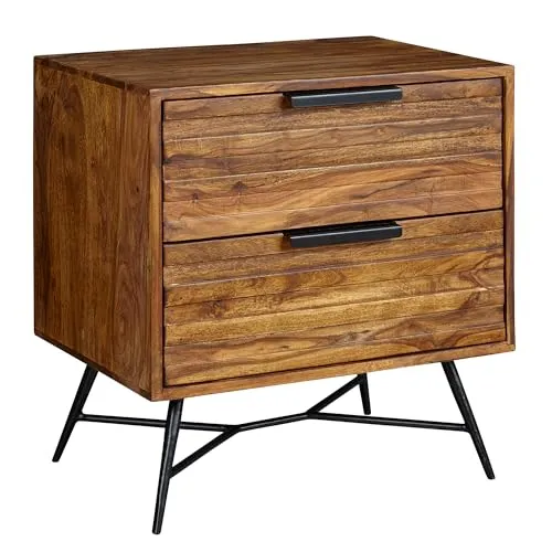 FineBuy Nachtkonsole Beistelltisch im Industrial-Look - Stylische Nachttisch mit Schubladen, einzigartiger Maserung und hoher Stabilität für dein Schlafzimmer.