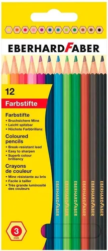 Eberhard Faber 514812 - Colori Buntstifte, hexagonale Form, 12 Farben im Kartonetui, wasserfest und bruchsichere Mine für Schule und Hobby