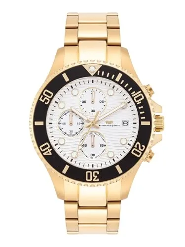 Rhodenwald & Söhne Herren Uhr analog Quarzwerk Chronograph mit Edelstahl Armband gelbgold 10010506