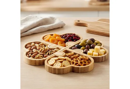 Levandeo® Dekoteller Snackteller Herz 25cm Bambus Holz Natur Teller Puzzle Schale Tischdeko, Snackteller Herz 25cm Bambusholz Natur Teller Puzzle Schale Tischdeko
