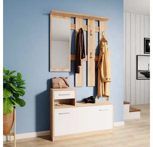 Vicco Flurgarderobe Set Billy - Kompakt und Stilvoll - Garderobe mit kratzresistenter Melaminharzbeschichtung, ideal für kleine Flure. Inklusive Kleiderhaken, Hutablage und praktischer Schublade für optimalen Stauraum.