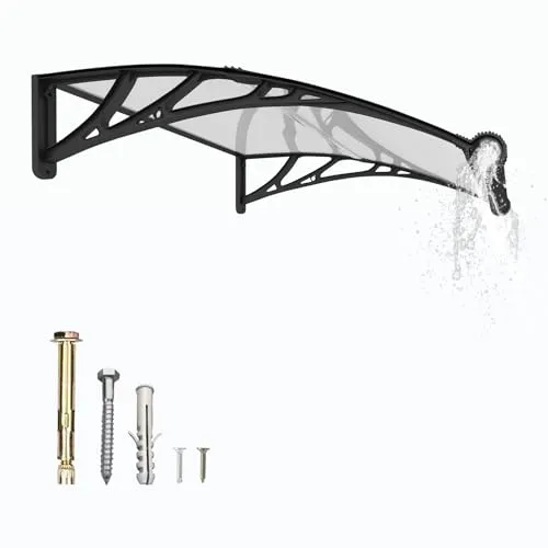 Vordach für Haustür 120x80 cm Fenstervordach mit separater Entwässerung, Polycarbonat Pultvordach Überdachung für UV-,Regen- und Schneeschutz – Ideal für Veranda, Terrasse und Fenster