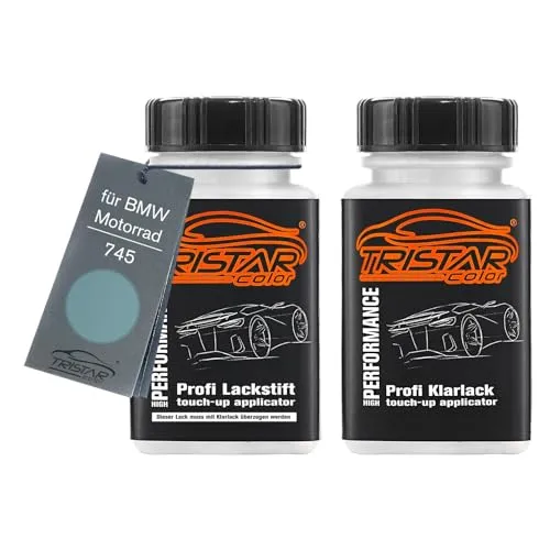 TRISTARcolor Motorradlack Lackstift Set für BMW Motorrad 745 Opal Blau Metallic Basislack Klarlack je 50ml