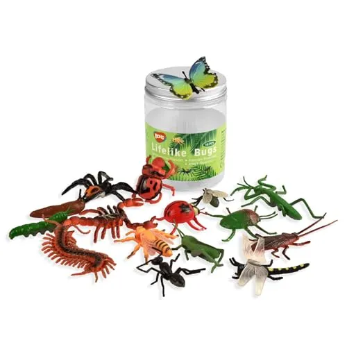 BOHS Insekten Spielfiguren, Realistische Insekten Spielzeuge für Bildungsprojekte - 16 Stück, 2-3 Zoll Länge - Perfekte Partygeschenke, Geburtstagstorten-Dekoration