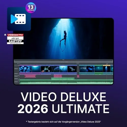 MAGIX Video deluxe 2026 Ultimate – Professionelle Videobearbeitung leicht gemacht - Multimedia-Software mit 13 exklusiven Zusatzpaketen für kreative Projekte. Ideal für Einsteiger und Profis, die effiziente Tools und intelligente Funktionen suchen.