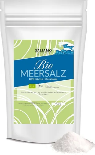 Saliamo | 900g BIO Meersalz fein, feines BIO Meersalz aus Spanien, Natursalz