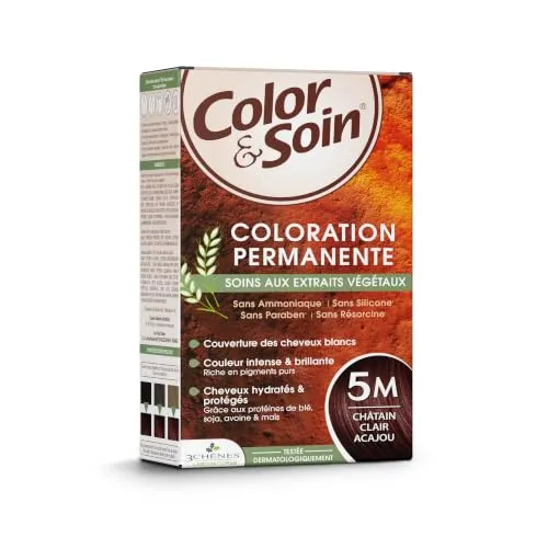 Chênes Color & Soin 5M Helles Mahagonibraun – Haarfarbe ohne Ammoniak | Dauerhafte Haarfarbe ohne Ammoniak – deckt graue Haare vollständig ab – mit Omega 9 und Pflanzenproteinen 3