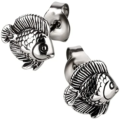 Ohrstecker Ohrringe Fisch Silber 925 Sterling als Ohrschmuck mit kleiner Schmuckbox - 7K - Schmuck Geschenke für Damen, Mädchen, Jungen, Kinder und Herren