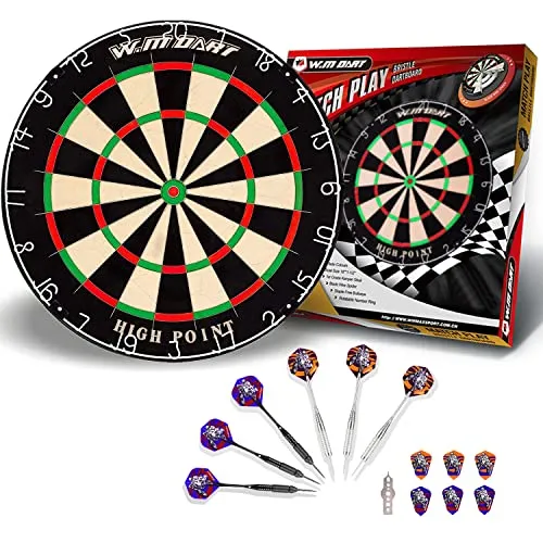 Dartscheibe Kork Offizielles mit Pfeilen Turniermaß Bristle Dart Scheibe Dartboard Steeldartscheibe Steeldart Dartscheiben Set 6 Dartpfeile Metallspitze,12 Flights