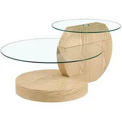 Modfu Couchtisch aus Glas und Holz, 90x44x90 cm - Moderner Couchtisch mit elegantem Design aus MDF und Sicherheitsglas. Vielseitige Ablageflächen für Bücher und Deko, ideal für minimalistische Wohnräume. Schnelle Montage in 10–20 Minuten.