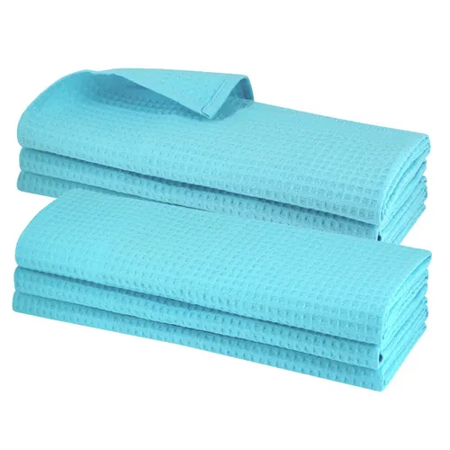 6x Geschirrtuch aus 100% Baumwolle Waffel-Piqué in türkis / Küchentuch Putztuch