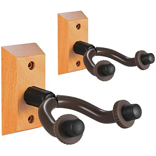 Gitarrenhalter Hakenhalter Wandhalter – einfach zu installieren – passend für alle Größen Gitarren, Bass, Mandoline, Banjo, Ukulele Hardwood 2 Pack Wood color