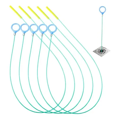 Abflussreiniger Spirale 90 cm (5 Stück) – Rohrreinigungsspirale mit Mikro-Haken, Haarentferner für Abfluss, Dusche, Waschbecken & Küche