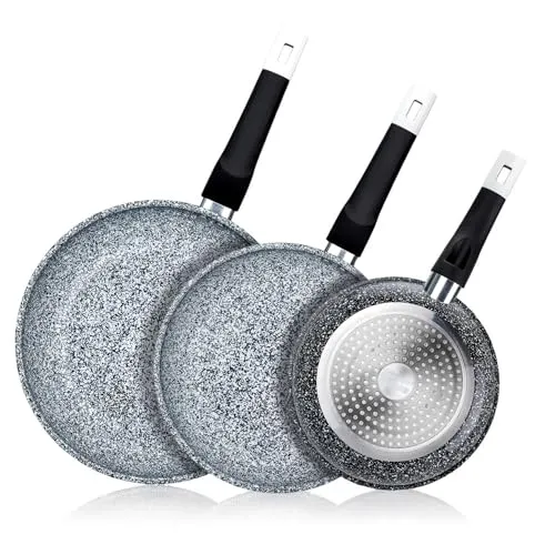 EliteHoff Pfannenset Induktion 3-teilig (20/24/26 cm), Induktionspfannen-Set, Aluminiumguss mit Antihaftbeschichtung und Silikongriff, Bratpfannenset für alle Herdarten, Grau