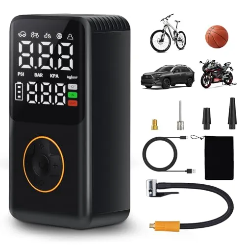 TAVADA Tragbare Elektrische Luftpumpe,Autoreifenpumpe mit Unterstützung,über USB-C Wiederaufladbar,150PSI, 4000 mAh kabellose Luftpumpe für Autoreifen, für Motorrad, Auto, Ball, Fahrrad