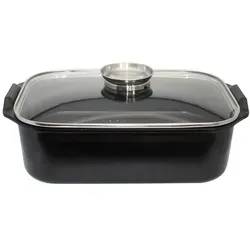 Duo Vital Aluguss Bräter mit Dünsteinsatz - Vielseitiger Bräter für Braten, Schmoren und Dünsten, inkl. Glasdeckel mit Aromaknopf für optimale Garüberwachung und geschmackvolles, vitaminreiches Garen.