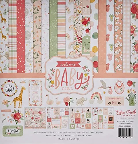 Echo Park Paper Company 646416 Echo Park 30,5 x 30,5 cm, Welcome Baby Girl Collection Kit, 12-x-12-Inch