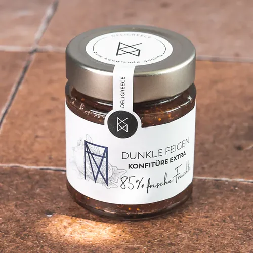 Feigen Konfitüre Extra 85 % Fruchtanteil Deligreece Feinkost 180 g (€38,61/kg)