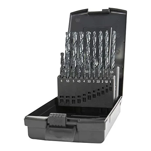 STIER Spiralbohrer-Set HSS-G DIN 338 RN Typ W-Spitze, 19-teilig (1-10mm) - Holzspiralbohrer mit selbstzentrierender W-Spitze für präzise Bohrungen und saubere Lochränder. Ideal für Stahl, Holz, Kunststoff und dünne Bleche. 19 verschiedene Durchmesser von 1-10 mm.