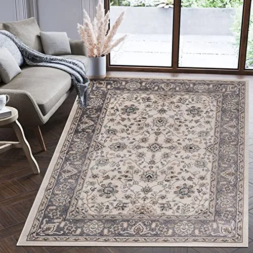 Mazovia Orientalischer Teppich 60x100 cm - Eleganter Wohnzimmerteppich in Beige Creme Grau - Hochwertiger orientalischer Teppich mit klassischem Blumenmuster, ideal für Wohnzimmer und Esszimmer. ÖKO-TEX zertifiziert, pflegeleicht und langlebig, sorgt für Komfort und Wärme.