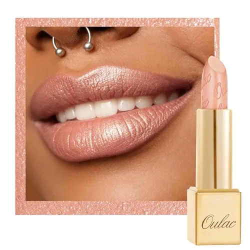 OULAC Matte Lippenstift Metallisch Glänzend, Nackter Pfirsich Langanhaltender Glitzer Lippenstifte, Feuchtigkeit und Glanz für die Lippen, Intensive Farbe Feine Textur, Vegan, 4.3g (GM06) Hugs