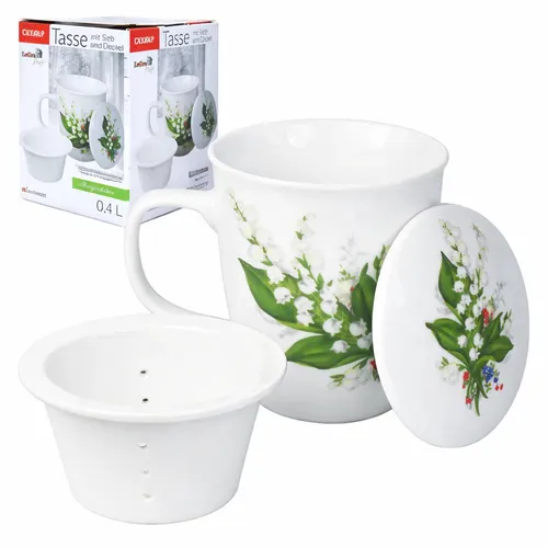 Teetasse Becher Tasse mit Deckel und Sieb Maiglöckchen