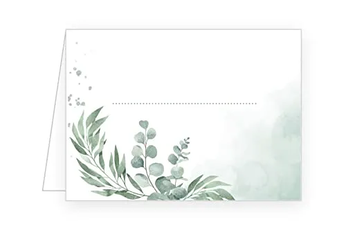 Edition Seidel 50 Premium Tischkarten Platzkarten Namenskarten Hochzeit Geburtstag Taufe Kommunion Konfirmation Firmung Jugendweihe Silberhochzeit Goldhochzeit Eukalyptus