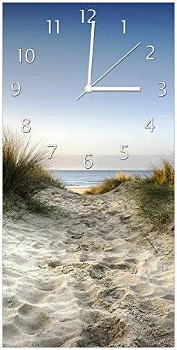Wallario Design-Wanduhr mit Strandmotiv, 30 x 60 cm in blau von Wallario