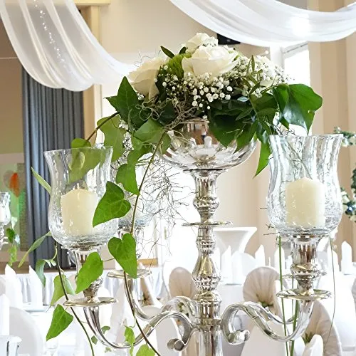 5-armiger Kerzenständer in Silber oder Weiß für Stab- und Stumpenkerzen - Eleganter Kerzenleuchter von 30-180cm, ideal für festliche Anlässe. Mit vernickeltem oder lackiertem Finish, das nicht anläuft. Perfekt für Stab- oder Stumpenkerzen.