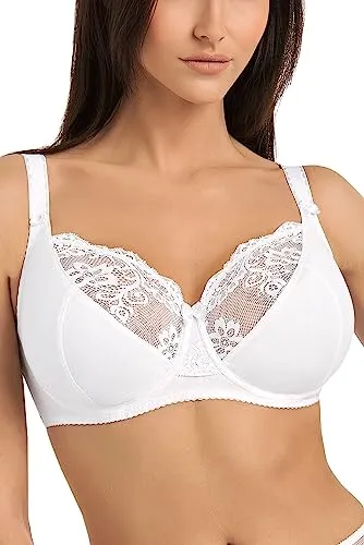 Teyli Damen BH - Minimizer BH Bügel - Baumwolle BH - BH Grosse Grössen - BH Große Brüste - Komfort Starker Halt BH - Damen Bügel Minimizer - Damen BHS Frauen Bra Weiß 80K