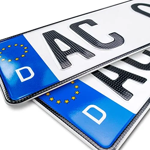 schildEVO 2 Carbon Kfz Kennzeichen | 380 x 110 mm | Kurze Autokennzeichen 38 cm | OFFIZIELL amtliche Nummernschilder | DIN-Zertifiziert – EU Wunschkennzeichen mit individueller Prägung