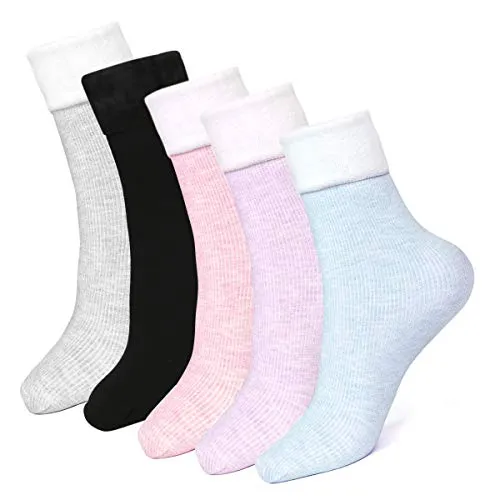 EXTSUD Warme Socken Damen Kuschelsocken | 5 Paar Skisocken Wintersocken Dicke Thermosocken | Einfarbig Baumwollsocken Winter Socken Damen Mädchen für 35-38 39-42 Hüttensocken Bunte Haussocken Set