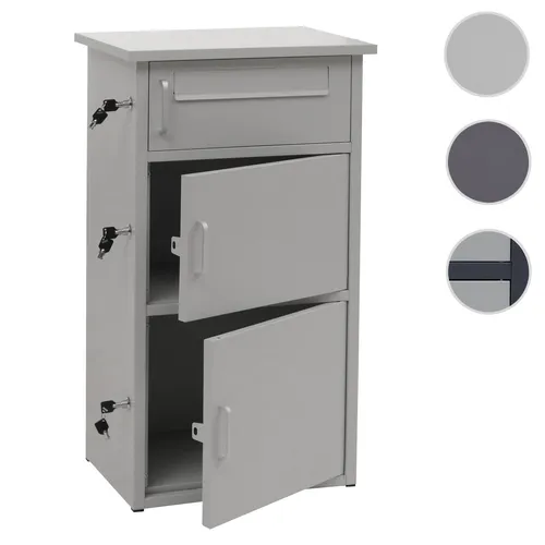 Paketkasten HWC-O51: Paketbox mit 3 Fächern - Briefkästen mit 3 separaten Fächern für sichere Pakete und Briefe, wetterfest und robust, inklusive 6 Schlössern und Bodenanker für optimale Sicherheit.