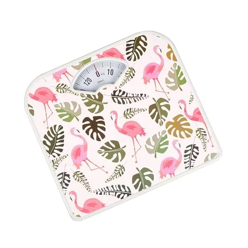 TRADIZIONELLE MECHANISCHE PERSONENWAAGE ANALOGE, SKALA FÜR 130KG BR2019, EINFACHE KALIBRIERUNG, STABILES METALLGEHÄUSE, LEICHT ABLESBAR, Flamingos