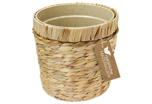 HMF Wasserhyazinthentopf Innovativer Blumentopf geflochten aus Wasserhyazinthe (1 St), mit Pflanztopf aus nachhaltigen Rohstoffen, Rund, ø 25 cm