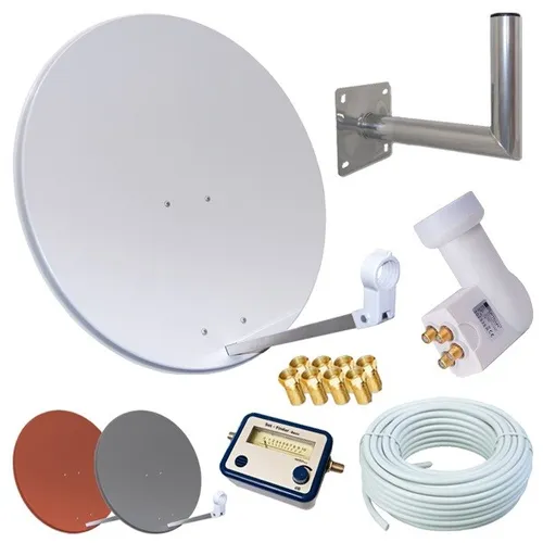 Digital Sat Anlage HD 4K Quad LNB Wandhalter 50m Kabel SAT Finder 80cm Satanlage