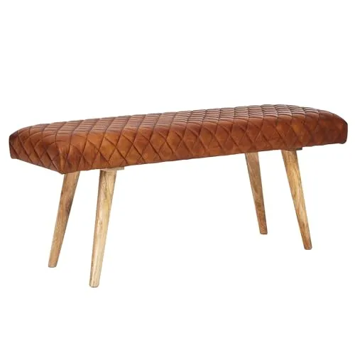 FineBuy Sitzbank aus Echtleder und Massivholz 115x53x38 cm - Elegante Sitzbank für Flur oder Esszimmer, aus robustem Massivholz und hochwertigem Echtleder, handgefertigt und einzigartig.