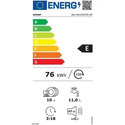 Sharp 45cm Geschirrspüler QW-HS12S47ES-DE - Effizienter Einbaugeschirrspüler mit Energieeffizienzklasse E, 10 Maßgedecken Fassungsvermögen und leiser Geräuschemission von 47 dB - ideal für kleine Küchen.