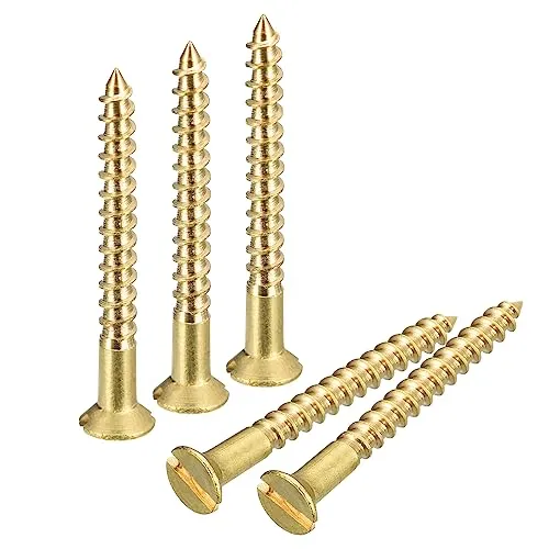 sourcing map 50Stk Messing Holz Schrauben M2.5x25mm Geschlitzt Antrieb Flach Kopf Selbstschneidend Schrauben Senkkopf für Holzarbeiten Möbel
