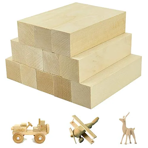 Favengo 12 Stk Schnitzholz Natürlich Lindenholz Rohlinge Balsaholz zum Schnitzen Holzblöcke Unbehandelt Schnitzblock Basswood Carving Blocks für kinder Erwachsene DIY Schnitzen(10*2.5*2.5cm)