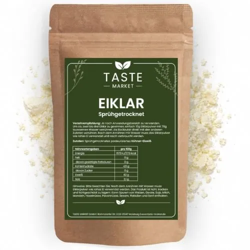 Eiklarpulver 1kg – Reines Eiweißpulver aus Hühnerei – Ohne Zusätze – Ideal zum Backen Kochen & Shakes – Hoher Proteingehalt – TASTE MARKET