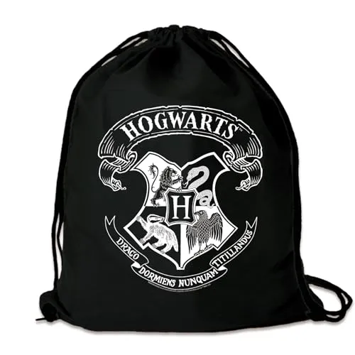 Logoshirt® Harry Potter I Hogwarts I Logo Weiss I Stoffbeutel I bedruckt I schwarz I AZO-free I stabiler Kordelzug I Lizenziertes Design