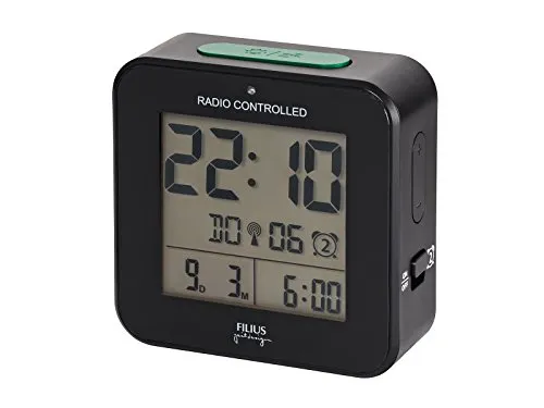FILIUS Funk Wecker 0531-7, schwarz - Wecker mit Funktechnologie, präzise Zeitansage und modernes Design für ein stilvolles Schlafzimmer.