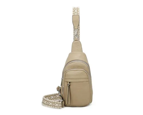 ITALYSHOP24 Schultertasche Damen Sling-Tasche - Umhängetasche in Taupe mit vielseitigen Trageoptionen als Crossover & Rucksack, inklusive Handyfach und Reißverschlussfach für optimale Organisation.