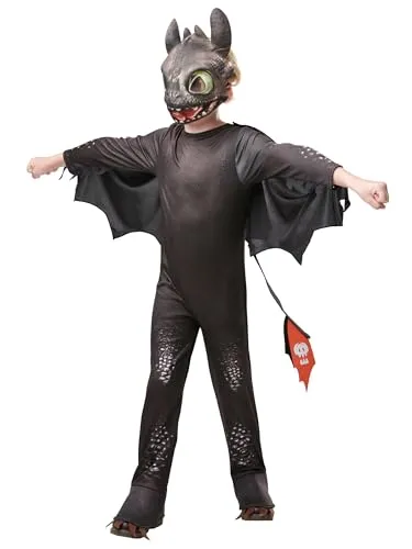 Rubie's 3641470 How To Train Your Dragon Drache Kostüm, Unisex-Kinder, schwarz, M Halloween - Kostüme für Kinder, aus robustem 100% Polyester für ein langlebiges und fantasievolles Rollenspielerlebnis.